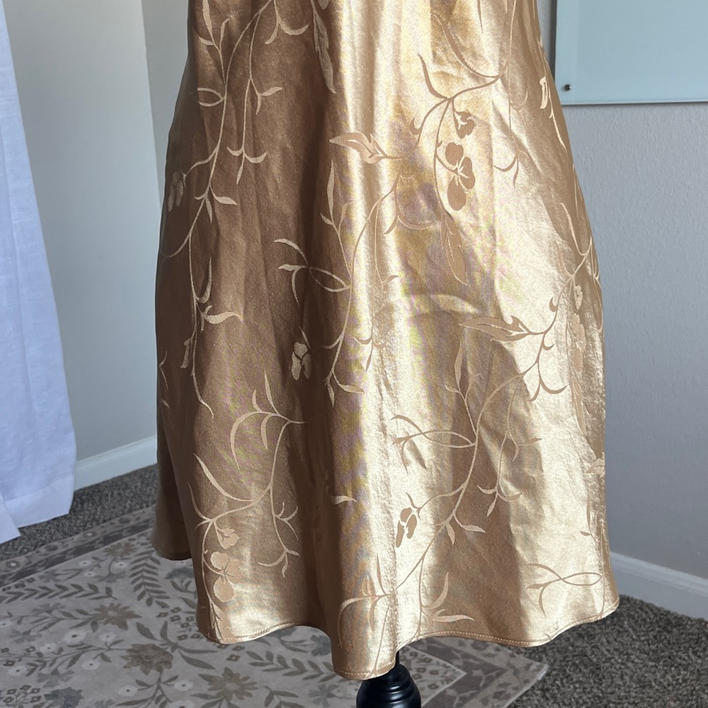 Inner Most Gold Satin Floral Jacquard Slip Dress Braided Strappy Cross Back M - Picture 3 of 8